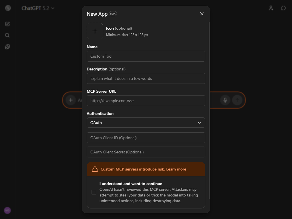 ChatGPT Create New App